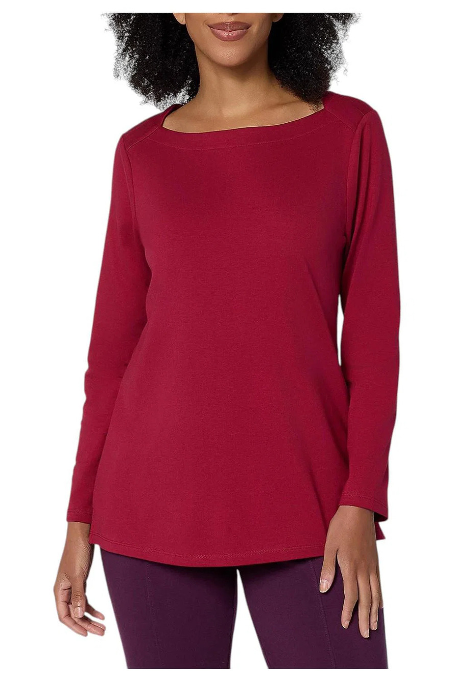 Denim & Co. Essentials Perfect Jersey Boat Neck Tunic Cranberry - Petite